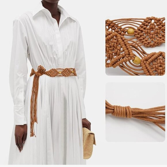 Boho Braided Wax Rope Belt – Adjustable Handmade Woven Waist Belt with Bead main image 3